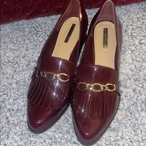 Tahari Maroon Loafers with Gold Chain Accent